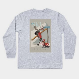 Ski Revelstoke Moose and Beaver travel poster Kids Long Sleeve T-Shirt